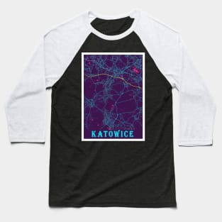 Katowice Neon City Map Baseball T-Shirt